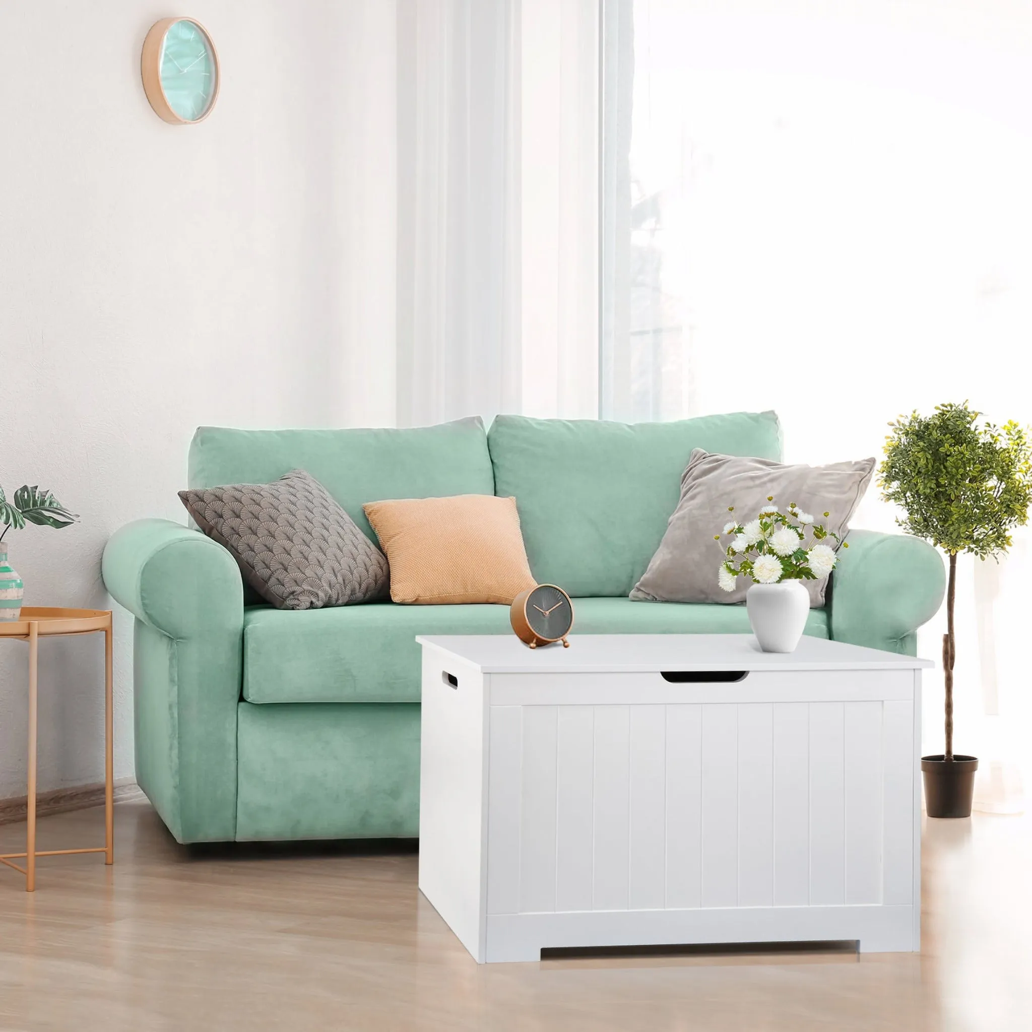 ZENY™ Lift Top Storage Cabinet Bench, Wooden Room Organizer Bin with 2 Safety Hinges