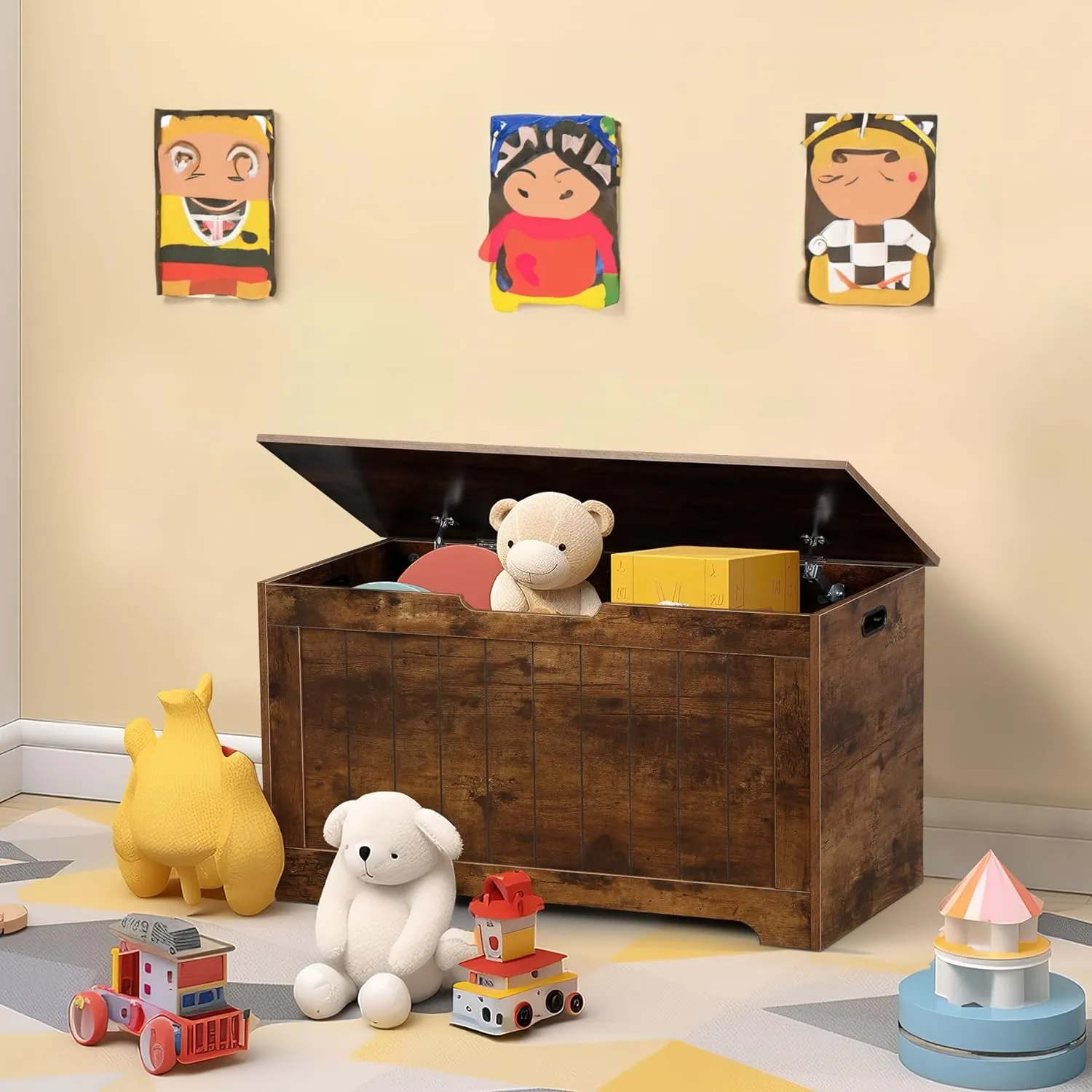 ZENY™ Lift Top Storage Cabinet Bench, Wooden Room Organizer Bin with 2 Safety Hinges